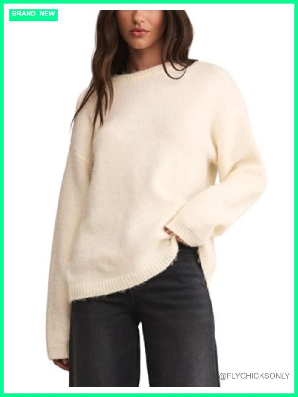 Womens Soft Fuzzy Knit Oversized Pullover Sweater Crewneck Cozy